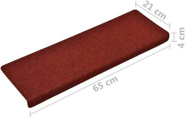 Комплект килимків для сходів vidaXL, 10 шт., бордові, 65x21x4 см, голкопробивний войлок, самоклеючі накладки для захисту сходинок