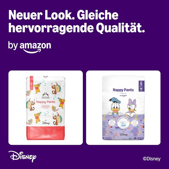 Дитячі підгузки Amazon Disney, розмір 5 (12–17 кг), 140 шт (2 упаковки по 70 шт), білі, місячний запас