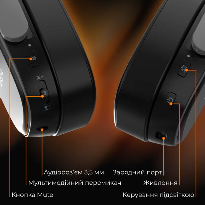 Бездротова ігрова гарнітура Ajazz AHM09 MAX Black Gray Yellow (AHM09-MAX-BGY)