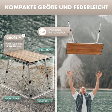Складаний кемпінговий стіл NATURBUMMLER Solid Litec+ XL, ультралегкий алюмінієвий стіл з регулюванням висоти та сумкою для перенесення, стійкий до корозії, для кемпінгу та рибальства (L 2.0)