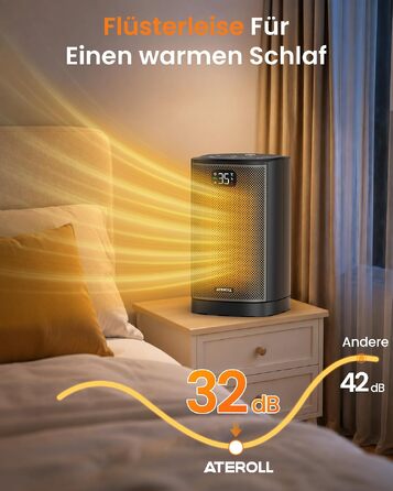 Кварцевий електричний обігрівач Ateroll 2000W, компактний енергоощадний тепловентилятор з 3 режимами роботи, чорний квадратний