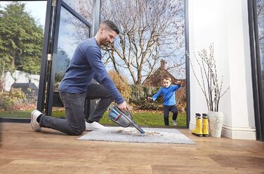 Акумуляторний ручний пилосос BLACK+DECKER BHHV320B, 12В, 25AW, циклонна фільтрація, без мішка, з висувною щілинною насадкою та зарядною станцією, титаново-синій