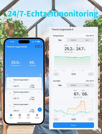 Термометр-гігрометр WIOONI Wi-Fi з LCD-дисплеєм: 3 сенсори + 1 база. Сумісний з Tuya/Smart Life