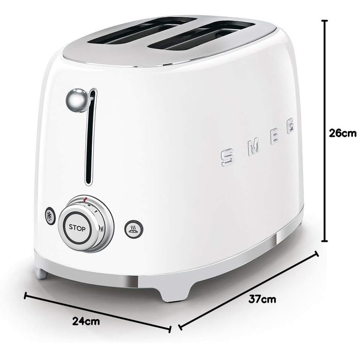 Тостер Smeg TSF01CREU Білий, 2 відділення, 6 рівнів підсмажування, функція розморожування та підігріву, 950 Вт