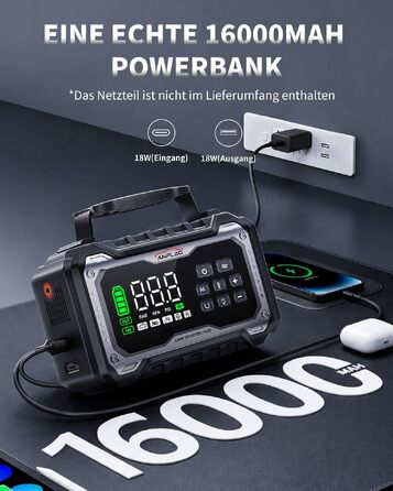 Пусковий пристрій (бустер) для авто 8000A з компресором 160 PSI та Powerbank, чорний