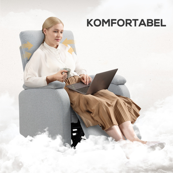 HOMCOM Recliner, Крісло для телевізора з функцією відкидання, М'яке крісло під телевізор з білизною, крісло з кишеньковим пружином, крісло вантажопідйомністю до 150 кг для вітальні, сірий