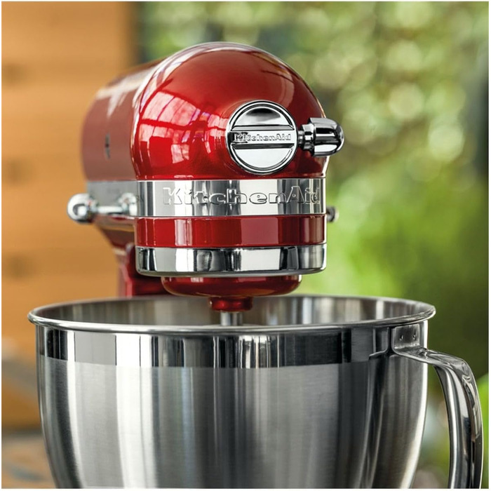 Кухонна машина KitchenAid Artisan — планетарний міксер з 2 чашами та 3 насадками з нержавіючої сталі, 4.8 л, колір: червоний (Liebesapfelrot)