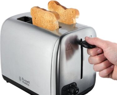 Тостер Russell Hobbs Adventure нержавіюча сталь на 2 тости, широкі слоти, підставка для булочок, 6 режимів, розморожування, підігрів, Lift & Look, 850W