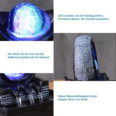 Настільний фонтан Dyna-Living з рухомою кулею та LED-підсвіткою, декоративний водоспад з полірезину, багатоколірний, 26 x 23 x 17.5 см (Стиль 2)