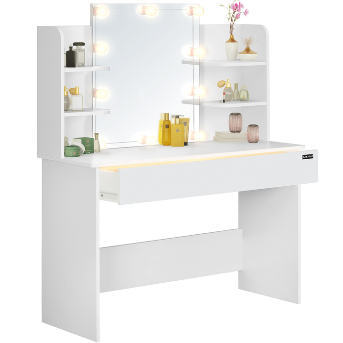 Туалетний столик Casaria, білий МДФ, 108x40x140 см, з LED-підсвіткою