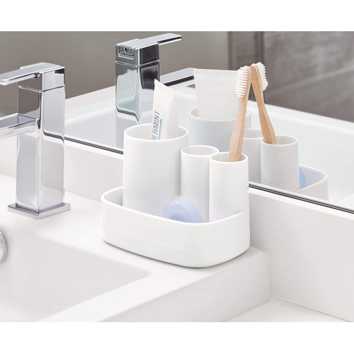 iDesign Набір для ванної кімнати Badezimmer Set, 4 шт: мильниця, тримач для зубних щіток, дозатор ватних дисків, піднос з пластику. Аксесуари для ванної кімнати, органайзер для стільниці