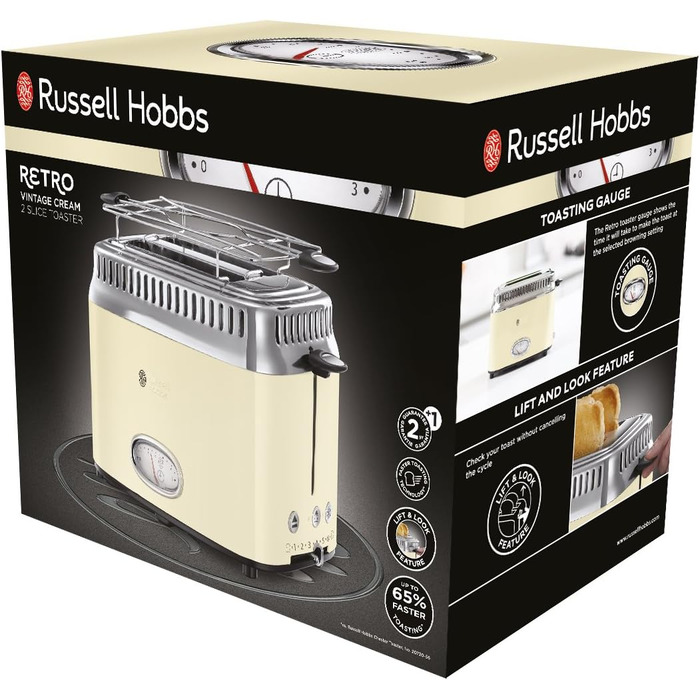 Тостер Russell Hobbs Retro Creme з лічильником часу + Чайник Colours+ Creme 1.7л, 2400Вт - Набір для кухні