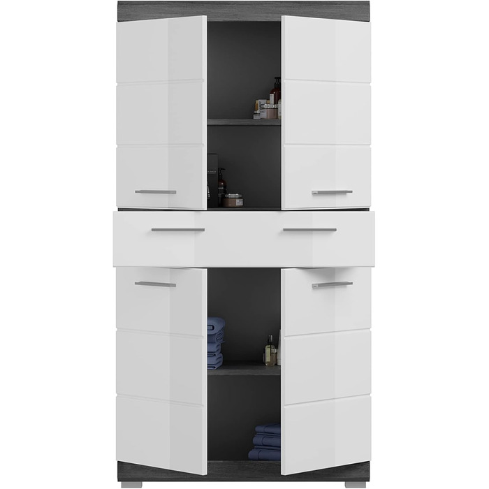 Високий шафа для ванної кімнати xonox.home Scout X06B2715, білий глянець/сріблястий корпус, 74x141x31 см