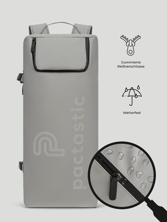 Великий багатофункціональний рюкзак-сумка Pactastic для подорожей, сіра, 62 см, водовідштовхувальний веганський матеріал, 3 способи носіння, відділення для взуття