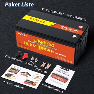 LiFePO4 акумулятор 12V 200Ah 2560Wh з BMS 100A, літієва батарея Deep Cycle для кемпінгу та автобудинків, підтримка 4S4P