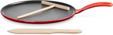 Сковорода для крепів Le Creuset з дерев'яним шкребком, чавун, Ø 27 см, для всіх типів плит (включаючи індукцію), Червоний (Cerise), 20136270600460