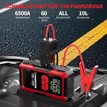 Пусковий пристрій (бустер) FNNEMGE 26800mAh 6500A з компресором 160PSI для авто (бензин та дизель до 10.0л), LCD-дисплей, LED-ліхтарик