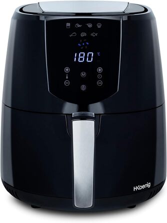 Безмасляна фритюрниця H.KOENIG FRY800, 4 л, 7 програм, сенсорне управління, регулювання температури 80-200°C, знімний кошик, 1400 Вт, можна мити в посудомийній машині