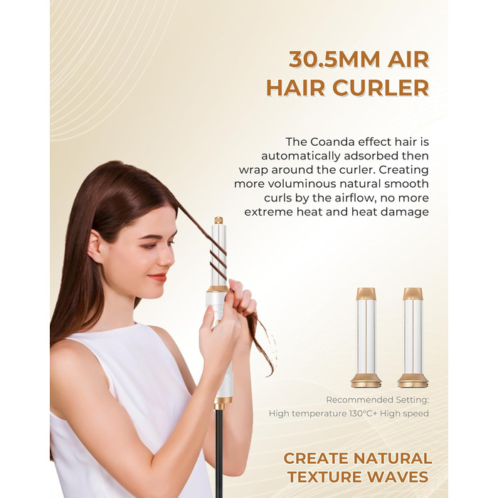 UKLISS Airstyler 5-в-1: Фен-щітка для волосся з насадкою для завивки, іонізація, золотий колір