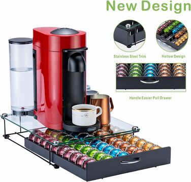 Організатор для капсул Nespresso Vertuo: металевий підставка на 50 капсул, чорний колір, зі скляною кришкою