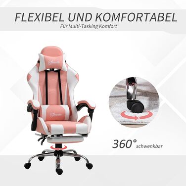 Ігрове крісло Vinsetto Ergonomic Gaming — ергономічний офісний стілець з підголівником, рожевий