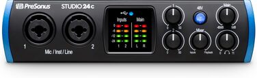 Аудіоінтерфейс PreSonus Studio 24c USB-C для запису, стрімінгу та подкастингу з програмним забезпеченням (2 мікрофонні преампи/2 виходи)