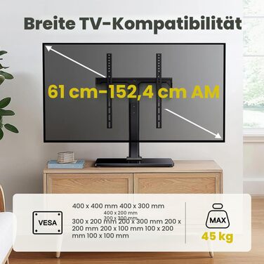 Настінне кріплення для телевізора AM Alphamount поворотне, 24-60 дюймів, LED/OLED/LCD, до 45 кг, VESA 400x400 мм, регульована висота