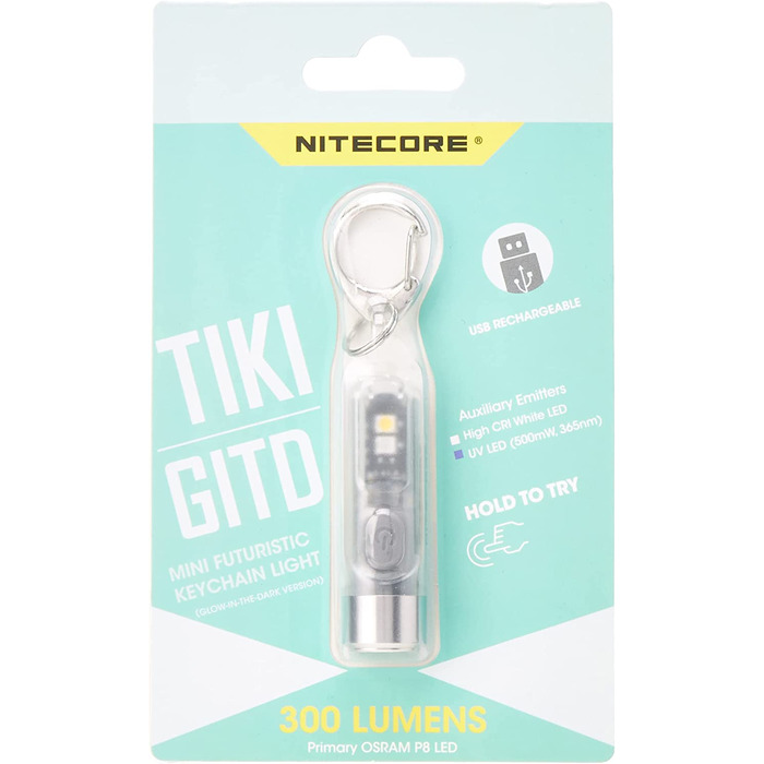 Ліхтарик-брелок Nitecore Tiki GITD, світиться у темряві, прозорий, універсальний розмір
