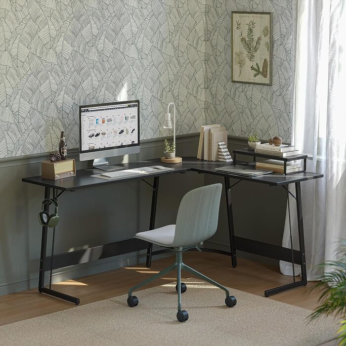 Ігровий стіл CubiCubi L-подібний 150x120 см, кутовий комп'ютерний стіл з підставкою для монітора, для геймерів, простий монтаж, чорний