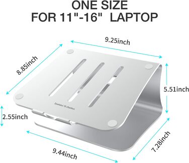 Підставка для ноутбука з алюмінію, Heat-Vent для MacBook Air/Pro, Dell, HP, Lenovo, Microsoft Surface, Samsung, 11-16 дюймів, сірий (патентована) (102S-Silver)