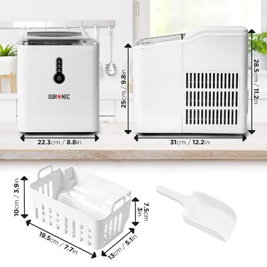 Автоматична льодогенераторна машина Duronic ICM120, 1,5 л, до 12 кг льоду на добу, 120 Вт, швидке приготування кубиків льоду, лоток 600 г