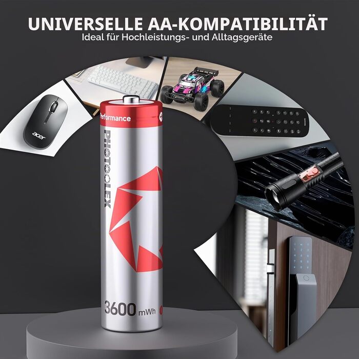 Акумулятори PHOTOOLEX AA Li-ion 1.5V 3600mWh, комплект 8 шт. з кейсом для зберігання, висока ємність
