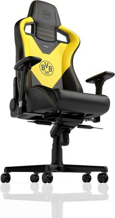 Ігрове крісло noblechairs Epic Borussia Dortmund, ергономічне, офісне, з підголівником і поперековою підтримкою, PU-шкіра, чорне/жовте, для користувачів до 120 кг і зросту до 185 см