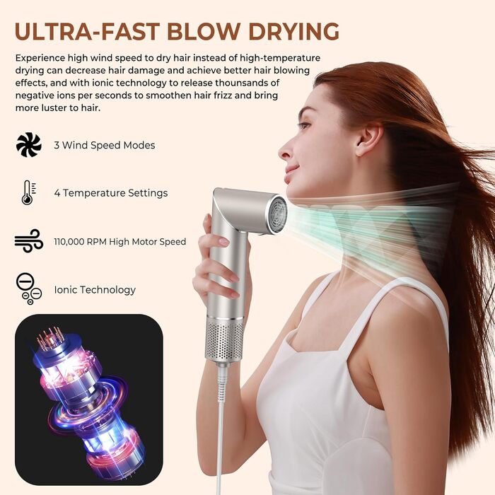 UKLISS Airstyler 5 в 1: Фен-щітка, стайлер для волосся з іонізацією та насадкою для кудрі (Золотий)