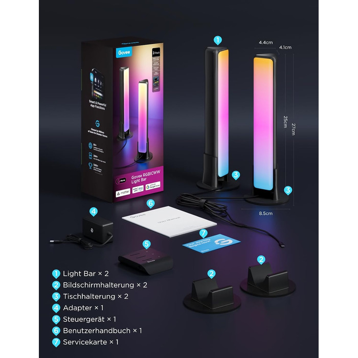 Світлодіодні LED-панелі Govee RGBICWW для підсвічування ТБ та ігрової зони, чорні