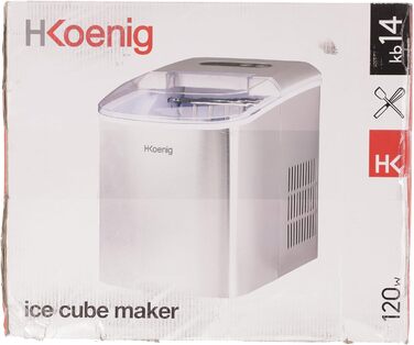 Льодогенератор H.Koenig KB14, 12 кг/день, 2 розміри, нерж. сталь, 2.1 л, 120 Вт, сріблястий