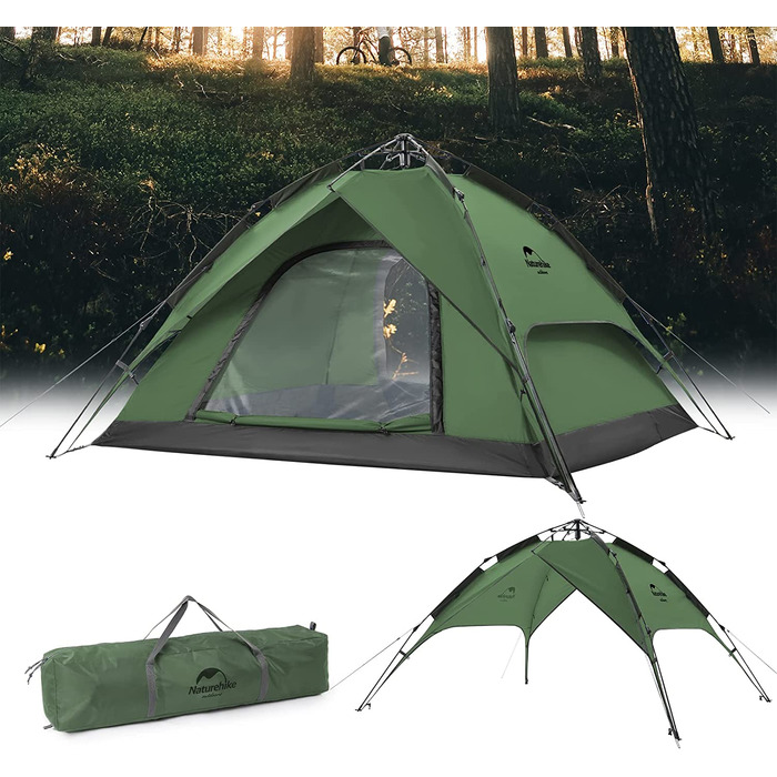 Намет Naturehike Pop Up автоматичний, купольний, двошаровий, для 3-4 осіб, сімейний, з великою місткістю та сумкою для перенесення, для кемпінгу