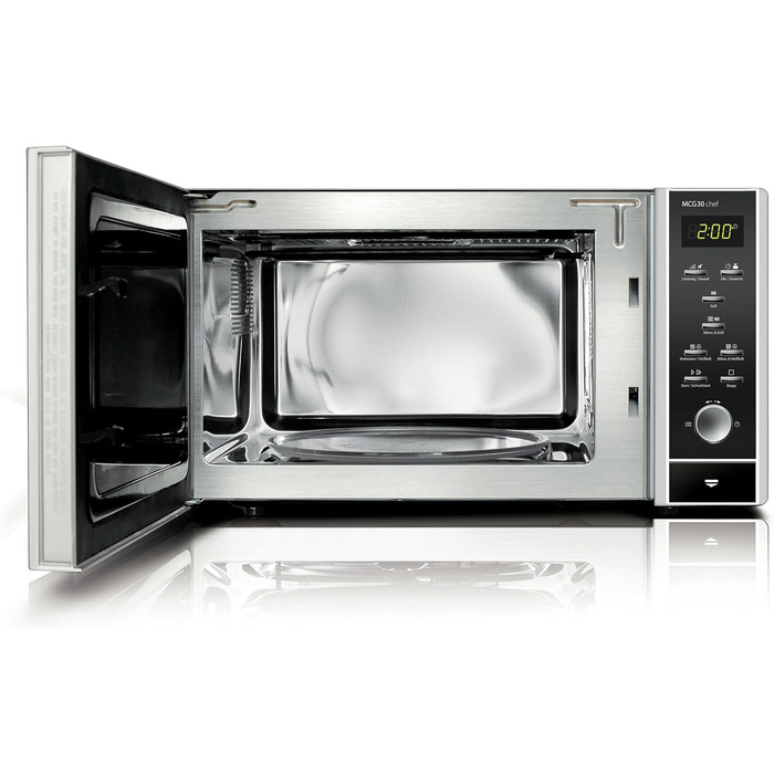 Мікрохвильова піч CASO MCG30 Chef 3-в-1 з грилем і конвекцією, 2200 Вт, 30 л, нержавіюча сталь, духовка, діаметр тарілки 31,5 см