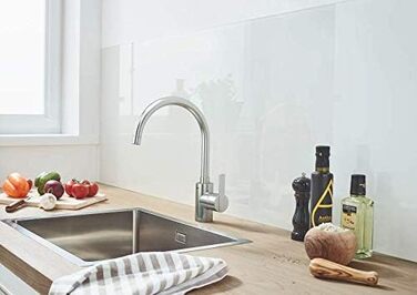 Змішувач кухонний GROHE Feel з висувним душем, нержавіюча сталь (31486001) - 2 режими подачі води, поворотний на 360°, економія води