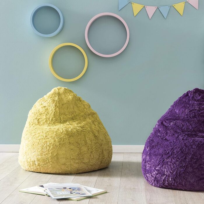 Дитячий мішок-кріселко Lumaland Fluffy, 60x45 см, жовтий, 120 л, м'який плюшевий чохол, знімний, для хлопчиків і дівчаток