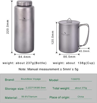 Фляга iBasingo Titan Outdoor 600ml + 1050ml (Ti3007d) - для кемпінгу, туризму та пікніків