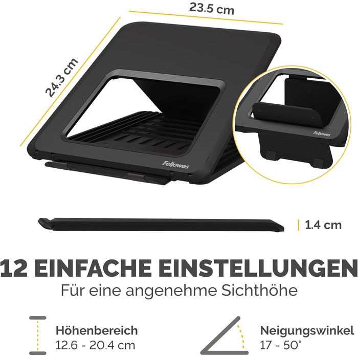 Підставка для ноутбука Fellowes Breyta™ 2-в-1 з сумкою - регулювання висоти, екологічна, перероблена, для гібридної роботи