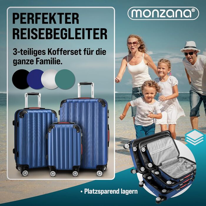 Набір валіз Monzana® 3шт, Зелений - M, L, XL - з замком, органайзером та вагами - з ручками Gel, подвійними колесами, ніжками, тріумфом, валіза-тролей, валіза з жорстким корпусом, набір валіз, тріумф-набір (Блакитний)