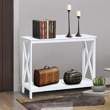 Консольний стіл COSTWAY у стилі лофт з полицею, білий стіл у передпокій 100x30x80 см, 2 рівні