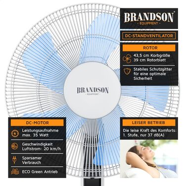 Підлоговий вентилятор Brandson ECO з безщітковим двигуном, тихий, енергозберігаючий, 12 швидкостей, LED дисплей, таймер, дистанційне керування, 80° осциляція, переможець 2024 року