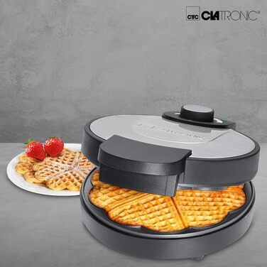 Вафельниця Clatronic WA 3492, антипригарне покриття, 1000 Вт, регулювання ступеня прожарювання, корпус із нержавіючої сталі, Ø 18 см