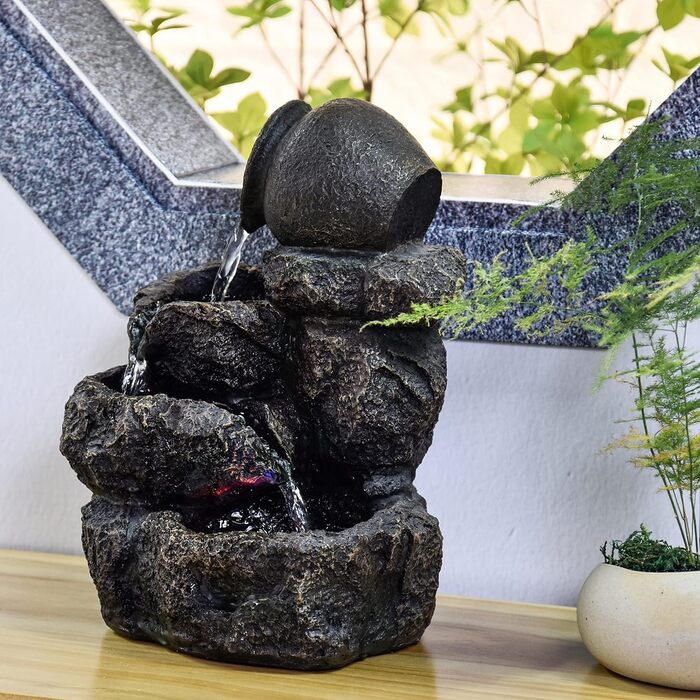 Настільний фонтан Zen'Light Naturkaskade Jarstone з ефектом каменю, LED підсвіткою, для релаксації та декору, висота 31 см, колір каштан, розмір Large
