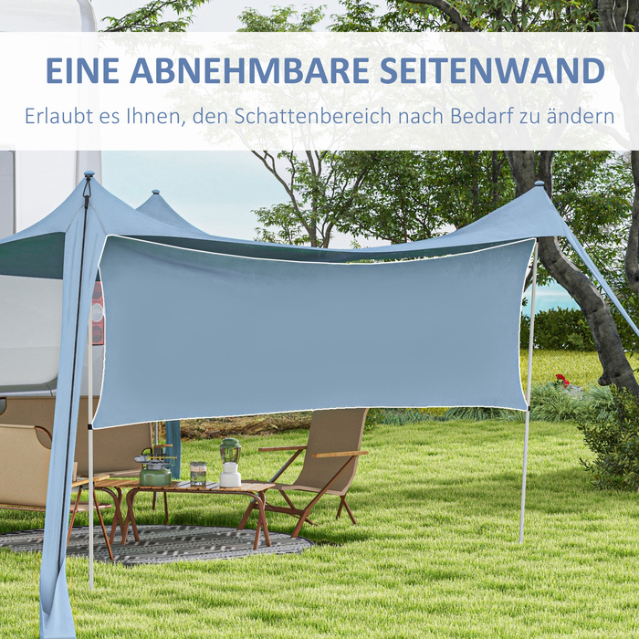 Водонепроникне сонцезахисне вітрило з навісом Outsunny Sunshade зі сталевими прутами, лопатою та сумкою для перенесення, для кемпінгу, подорожей, пікніків, синій