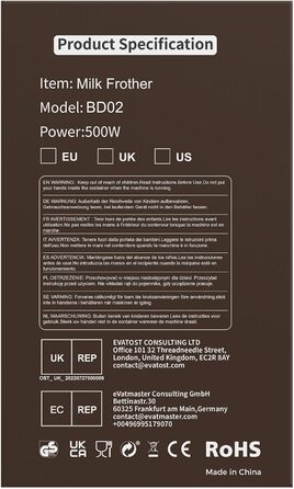 Biolomix 5-в-1 електричний індукційний спінювач молока, 350 мл, з нержавіючої сталі, для гарячого шоколаду, гарячої/холодної молочної піни, теплої молока, придатний для миття в посудомийній машині