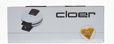 Вафельниця Cloer 1200 Вт для класичних вафель XXL, діаметр 19,5 см, сталева, біла, без сигналу